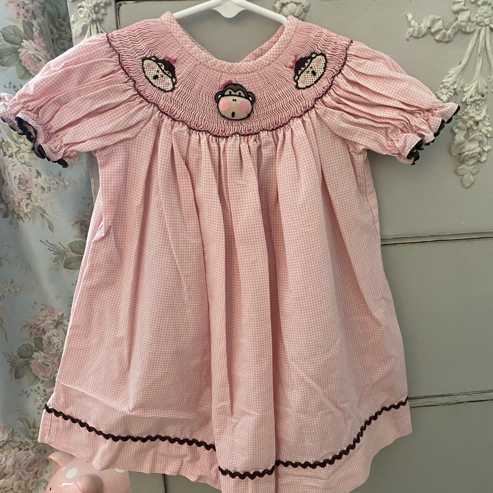 Zucchini Smocked Monkey Dress Pink 12month